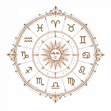 Zodiac wheel with sun at center