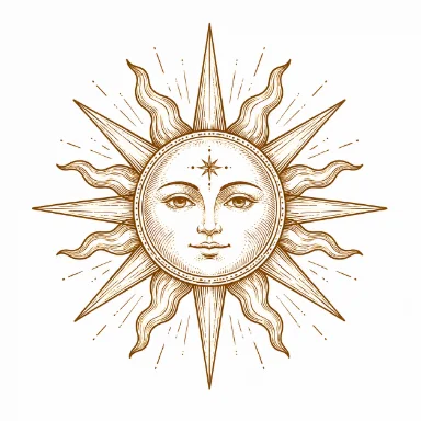 Radiant sun with a face